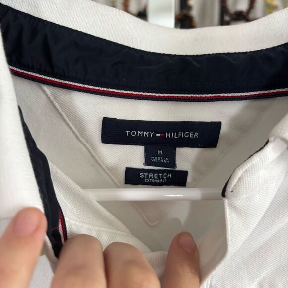 Tommy Hilfiger Men's White and Navy Polo Shirt men’s medium - Picture 2 of 5
